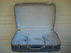 Vintage Lite Blue Hard Shell Vinyl Luggage Suitcase 26x19x8 Clean 