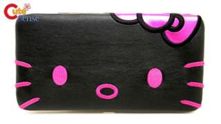 Sanrio Hello Kitty Hinge Wallet Black Red Bow  Leather Check Book 