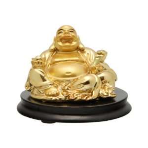   Gold Resin Happy Buddha Statue (Hotei) on a Base