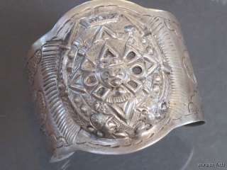   previously owned Vintage Mexican Mayan Calendar wide cuff bracelet