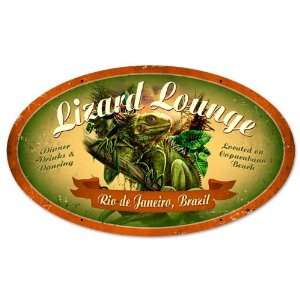 Lizard Lounge Oval Metal Sign 