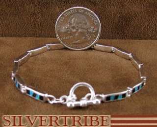 Jet & Created Opal Inlay & Silver Link Bracelet Jewelry  