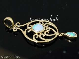 EXQUISITE 9ct Gold SOLID Natural Opal VICTORIAN insp. Pendant  