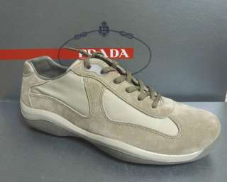 NEW PRADA sneakers suede nylon leather 4E2043 beige khaki COOL 