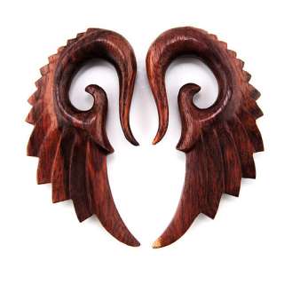 WING DESIGN Hand Made Wood EAR PLUGS Gauges (PICK SIZE)  