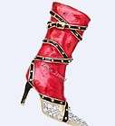 Red Enamel Stiletto Boots Shoes Rhinestone Crystal Brooch Pin VB741