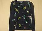 Womens Sweater Cardigan Northern Isles Black Embroidered Button Front 