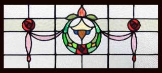 BEAUTIFUL MACKINTOSH ROSE ANTIQUE STAINED GLASS WINDOW  