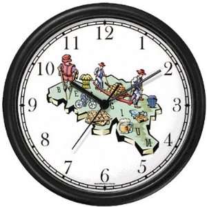 Iconic Map of Belgium Wall Clock by WatchBuddy Timepieces (Black Frame 