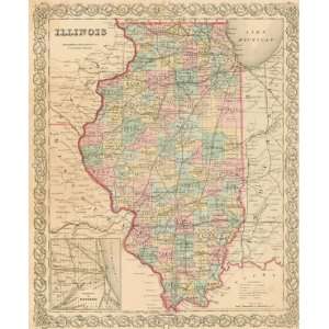  Colton 1855 Antique Map of Illinois