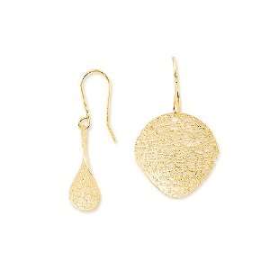Italian 14k Gold Mesh Curved Circle Designer Dangle Earrings, Medium 