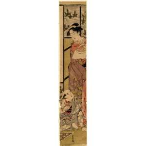 1804 Japanese Print Print showing a woman holding a tray of rice cakes 