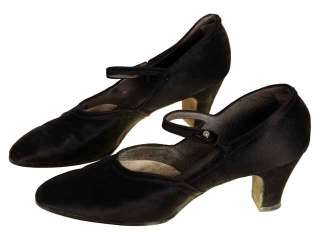 Vintage Womens Black Silk Mary Janes Shoes 1920S Walk Over NIB US7.5N 