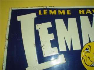 Vintage Lemmy Lemonade Embossed Advertising 5 cent Soda Metal Tin Sign 