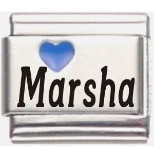    Marsha Dark Blue Heart Laser Name Italian Charm Link Jewelry
