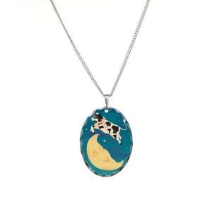  Necklace Oval Charm Cow Jumped Over the Moon Artsmith Inc 