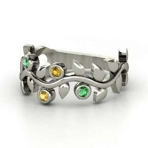 Liana Ring with Four Gems, Sterling Silver Ring with Citrine & Emerald
