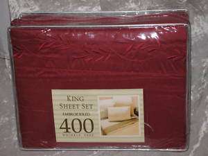 400 TC Embroidered Solid Red King Sheet Set Bed NEW  