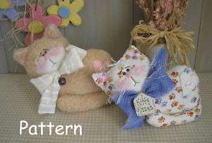 PATTERN Primitive Raggedy Kitty Cat Fabric Cloth Sewing Pet Doll Decor 