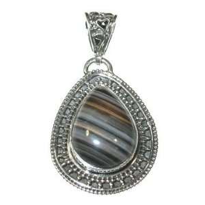  Banded Agate and Sterling Silver Teardrop Pendant