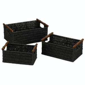  Paper Rope Large Basket (Set of 3)Black: Home & Kitchen