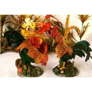  Colorful Rooster Figurines Set of 2