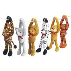    6 Plush Long Arm Zoo Animals with Velcro Paws: Toys & Games