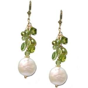  Green Peridot and Coin Pearl Fringe Earrings Arts, Crafts 