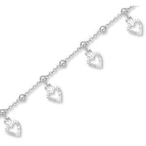    14k White Gold Stylish Elegant Style Heart Ankle Bracelet Jewelry