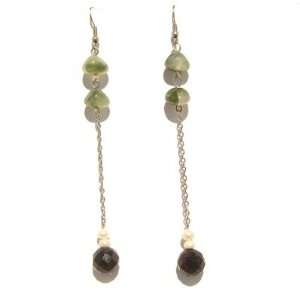   Earrings 15 Pearl White Black Facet Green Bead Long 4.5 Jewelry