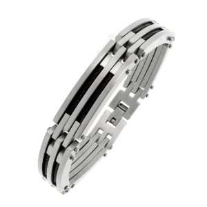   : Mens Stainless Steel Cable Bracelet with Black Ion Plated: Jewelry