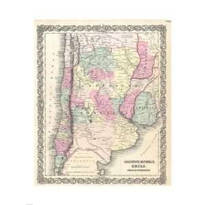   Map of Argentina, Chile, Paraguay and Uruguay  18 x 24  Poster Print