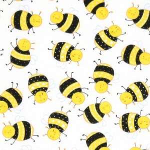 Timeless Treasures Tossed Bumble Bees White Fabric Yardage