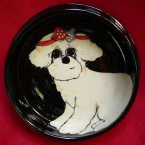    Bichon Frise Custom Pottery Dog Bowl Blinky Dink