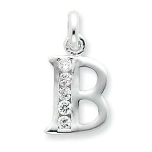  Sterling Silver White CZ Initial B Pendant Jewelry
