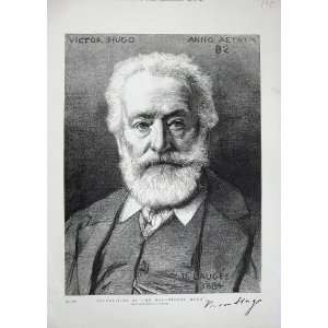  1885 Antique Portrait Victor Hugo Man Laugee Print