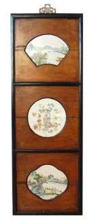 Antique Chinese Three Panel Porcelain Plaque Qing  