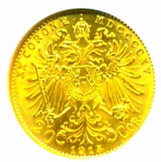 1915 AUSTRIA GOLD COIN 20 CORONA RESTRIKE * NGC MS 65 *  