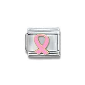 Pink Ribbon  Breast Cancer Anwareness Italian Charm 18k Gold and 