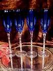   TALL COBALT BLUE Wine FLUTES Glasses TWISTED STEMS ITALY   ELEGANT