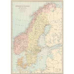  Bartholomew 1887 Antique Map of Sweden & Norway: Kitchen 