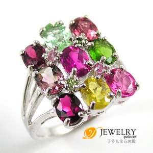 AMAZING 4.2ct Genuine Multicolor Tourmaline Ring 925 Sterling Silver 