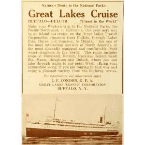  1923 Ad Great Lakes Transit Corporation Buffalo Cruise 