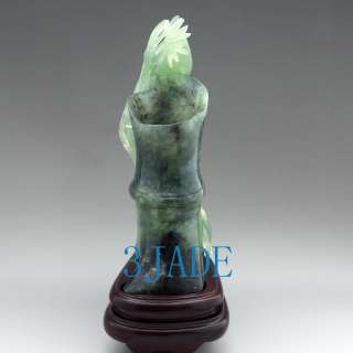Natural Xiu Jade /Serpentine Carving Birds Pen Holder  
