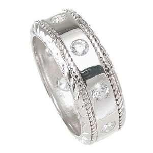  Mens Sterling Silver CZ Wedding Band Ring Size 9: Jewelry