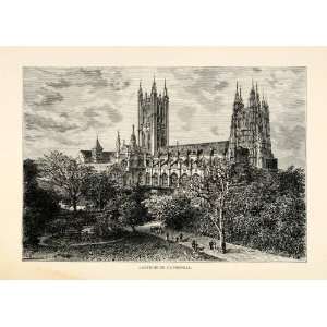  1882 Wood Engraving Canterbury Cathedral Kent England 