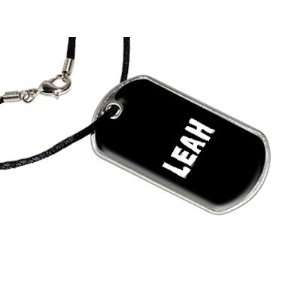 Leah   Name Military Dog Tag Black Satin Cord Necklace