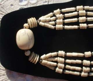 ANTIQUE MULTI STRING OX BONE AFRICAN ETHNIC TRIBAL NECKLACE   LONG 30 
