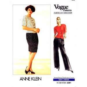  Vogue 2281 Sewing Pattern American Designer Anne Klein Top 