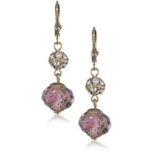 Betsey Johnson Tzarina Princess Pink Flower Bead Drop Earrings
